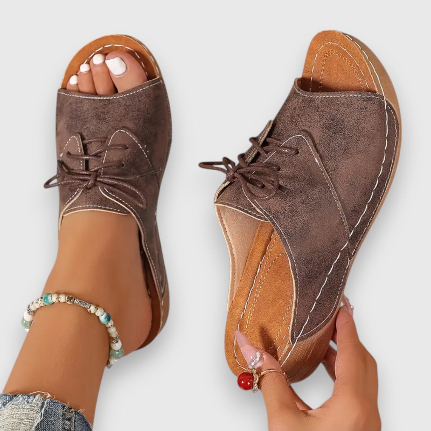 Marina - Sandales à talon ouvert Chikke avec lacets-Sandales-PARIS FEMME