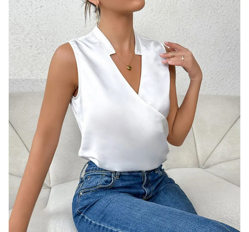 Alicia - Elegant Lisse - Sans Manches Haut-Chemisier-PARIS FEMME
