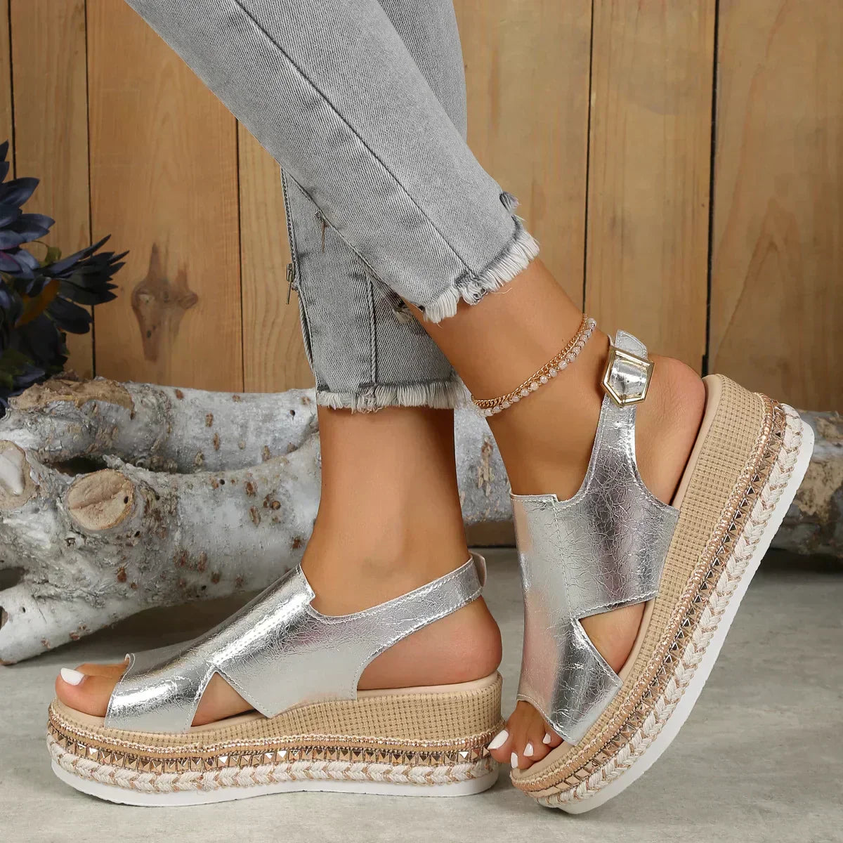 Lina Chaussures à talon compensé décontracté – Sandales à talon compensé confortables et élégantes pour femmes-Sandales-PARIS FEMME