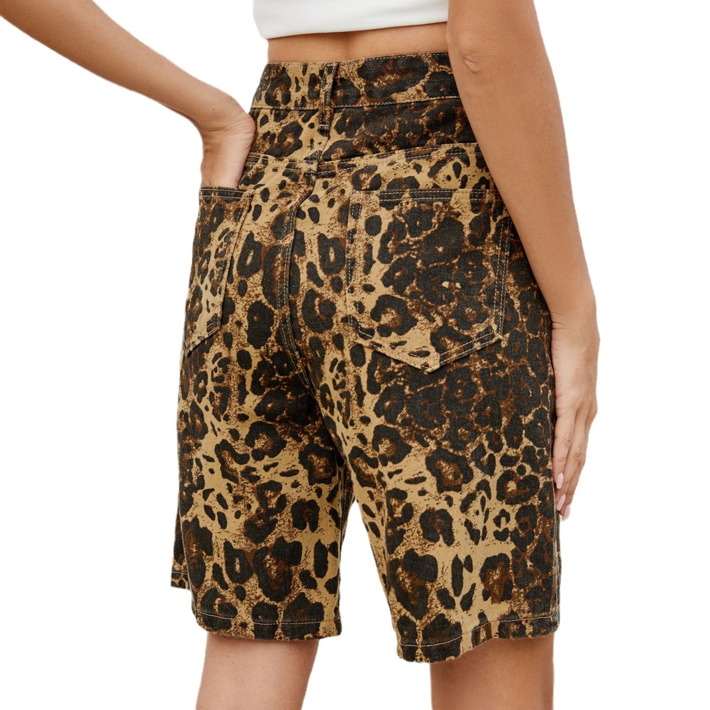 Shorts cargo pour dames au style tendance imprimé animal, taille haute et poches pratiques Chic und Stil-Short en jean-PARIS FEMME