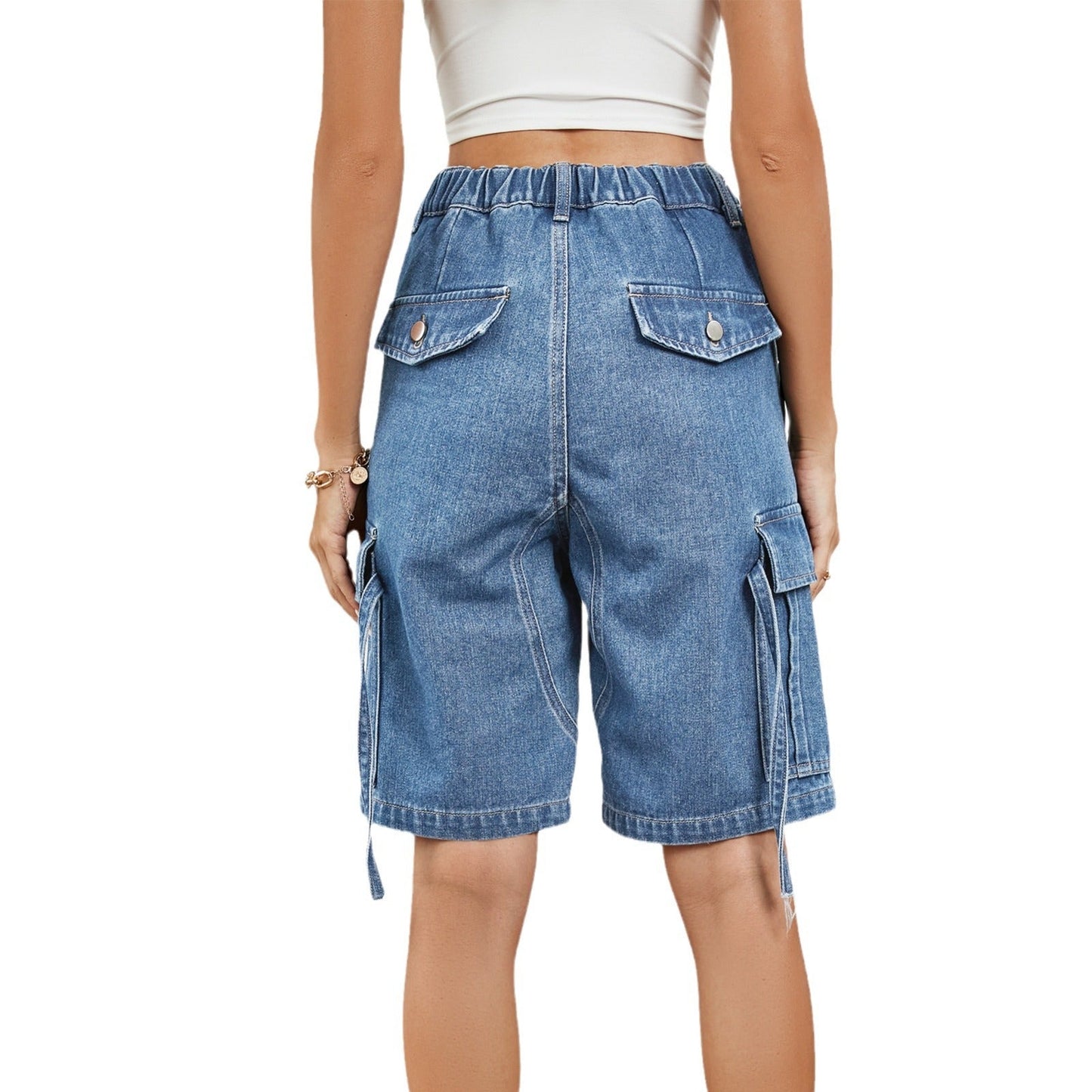 Shorts cargo pour femmes avec poches hautes et taille ajustable Chic et élégant-Short en jean-PARIS FEMME