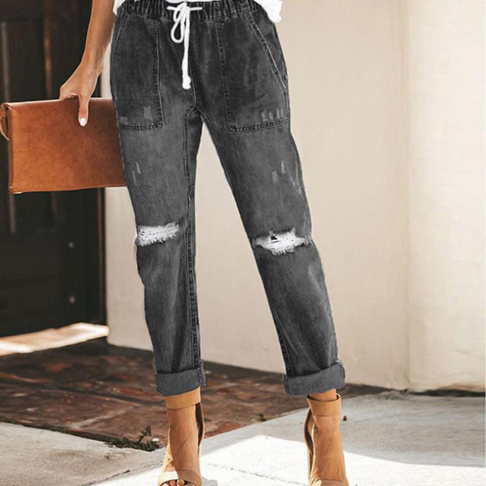 Dame Jeans déchirés avec taille élastique et coupe décontractée Chic und Stil-Jeans-PARIS FEMME