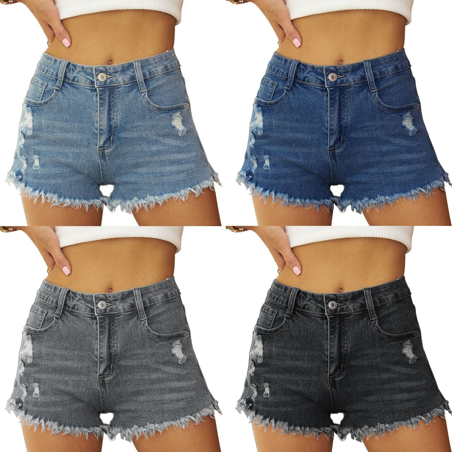 Short en denim détruit pour femme avec ourlet effiloché et taille haute Chic und Stil-Short en jean-PARIS FEMME