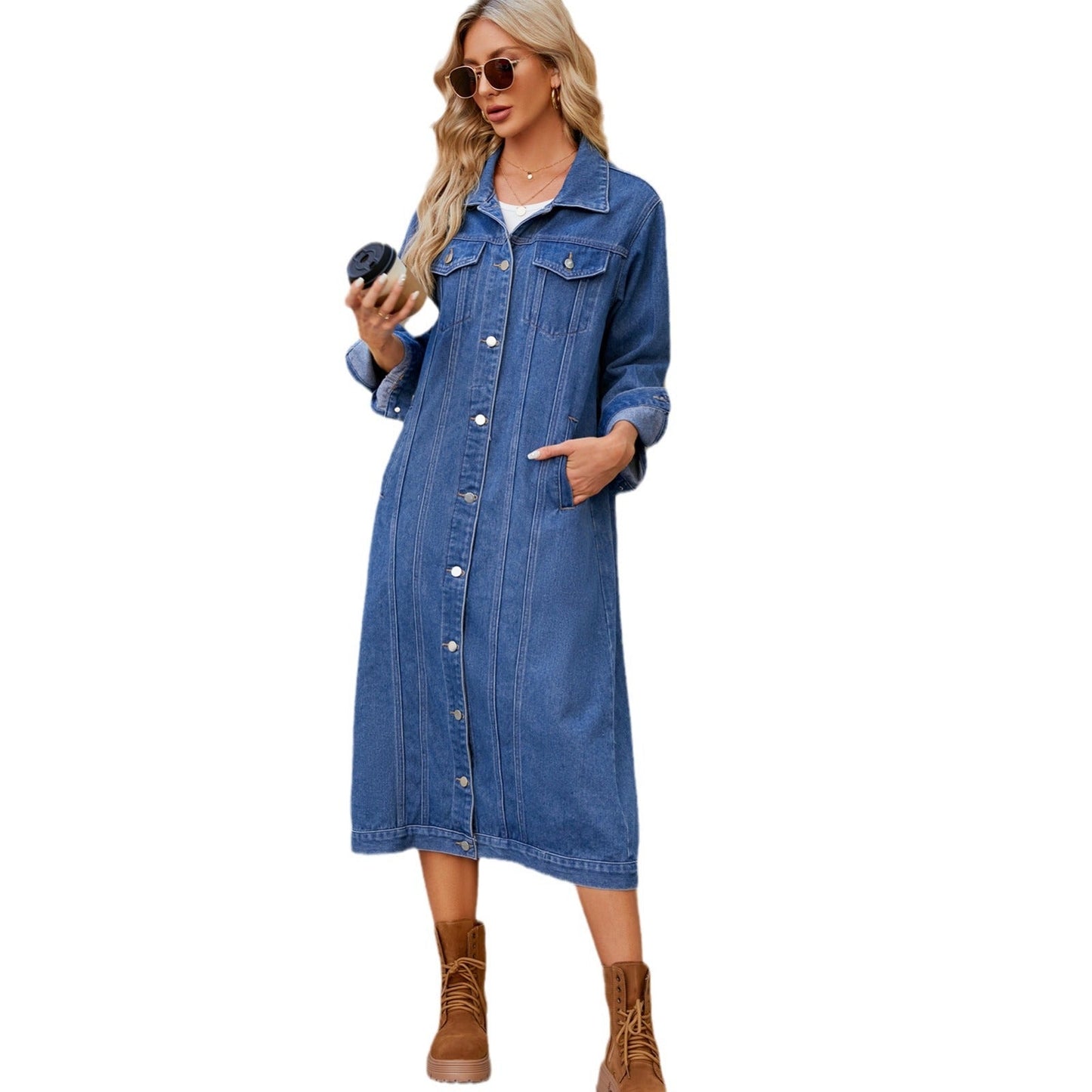 Veste en denim longue pour femmes au design intemporel Chic und Stil-Jeans Outfit-PARIS FEMME