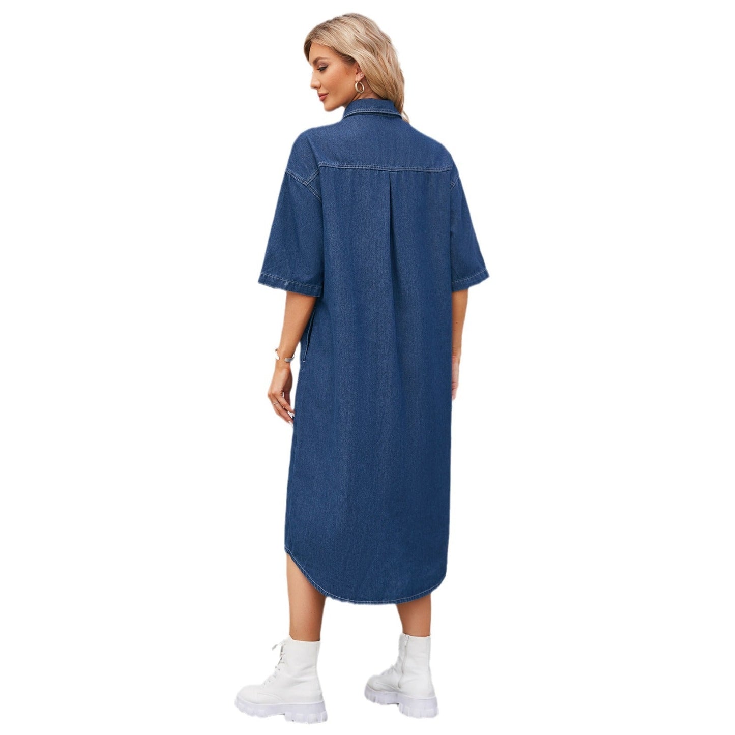 Robe en jean pour femmes avec col chemise et coupe cintrée Chic und Stil-Jeans Outfit-PARIS FEMME