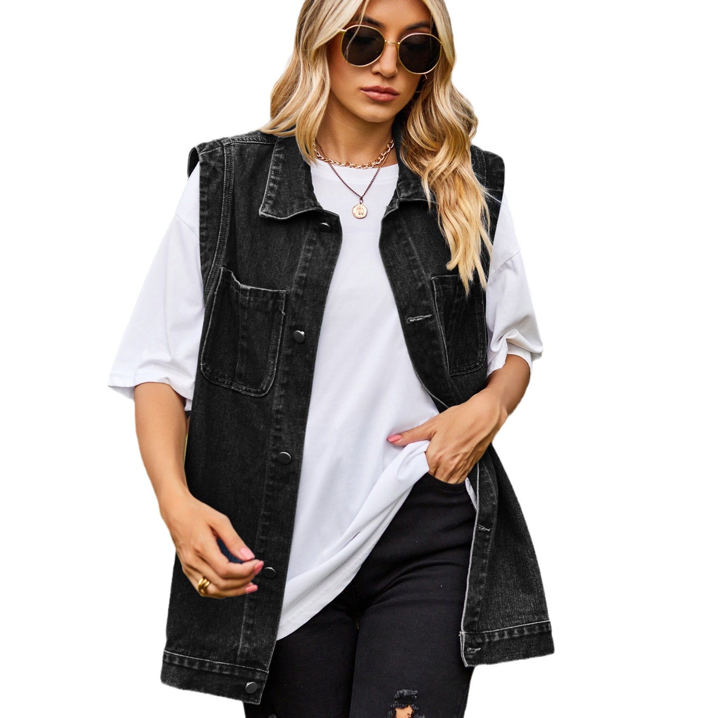 Dames veste en denim au design oversize élégant avec poches pratiques Chic und Stil-Jeans Outfit-PARIS FEMME