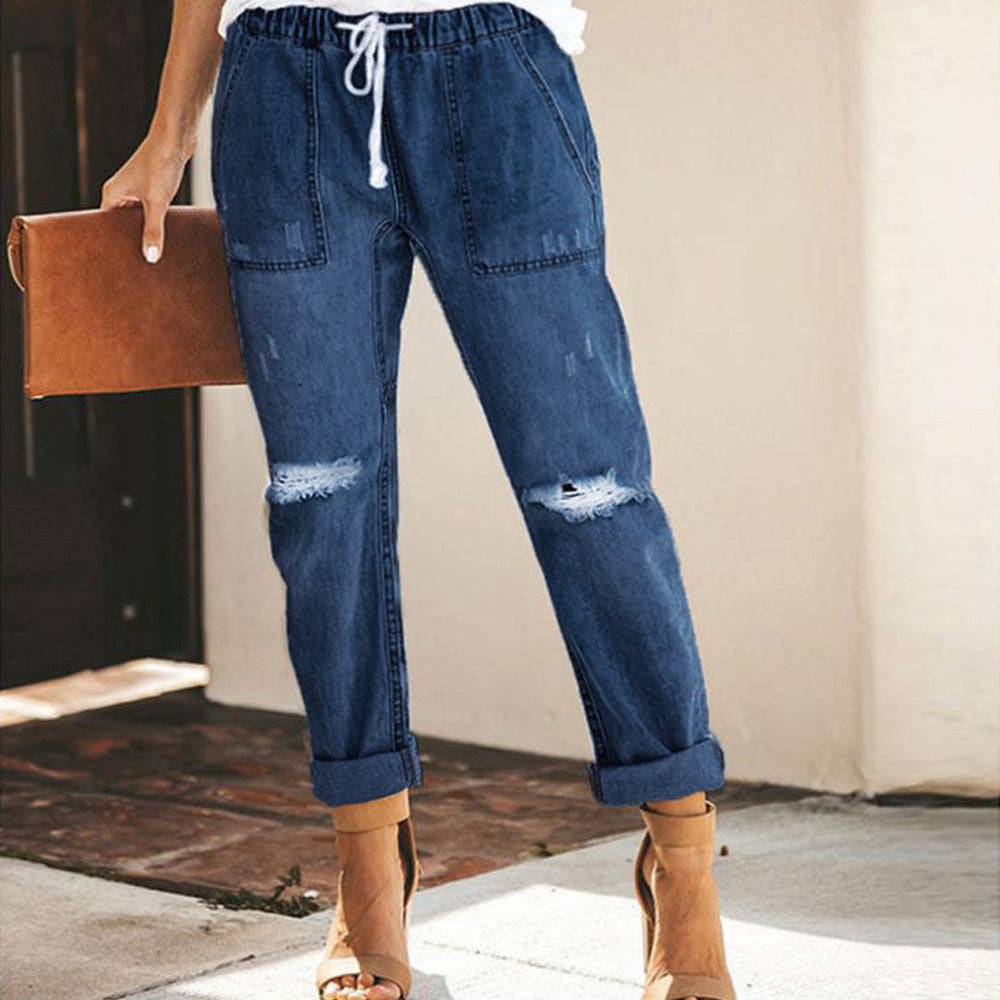 Dame Jeans déchirés avec taille élastique et coupe décontractée Chic und Stil-Jeans-PARIS FEMME