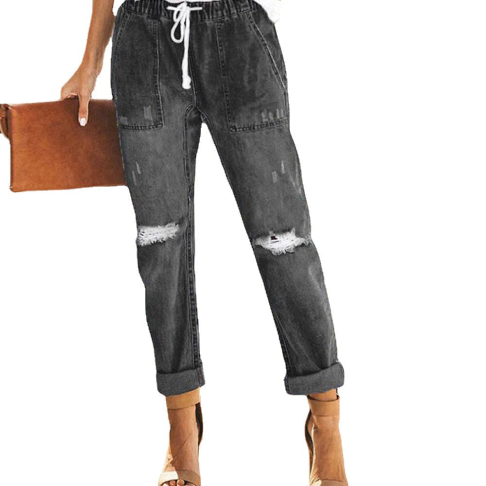 Dame Jeans déchirés avec taille élastique et coupe décontractée Chic und Stil-Jeans-PARIS FEMME