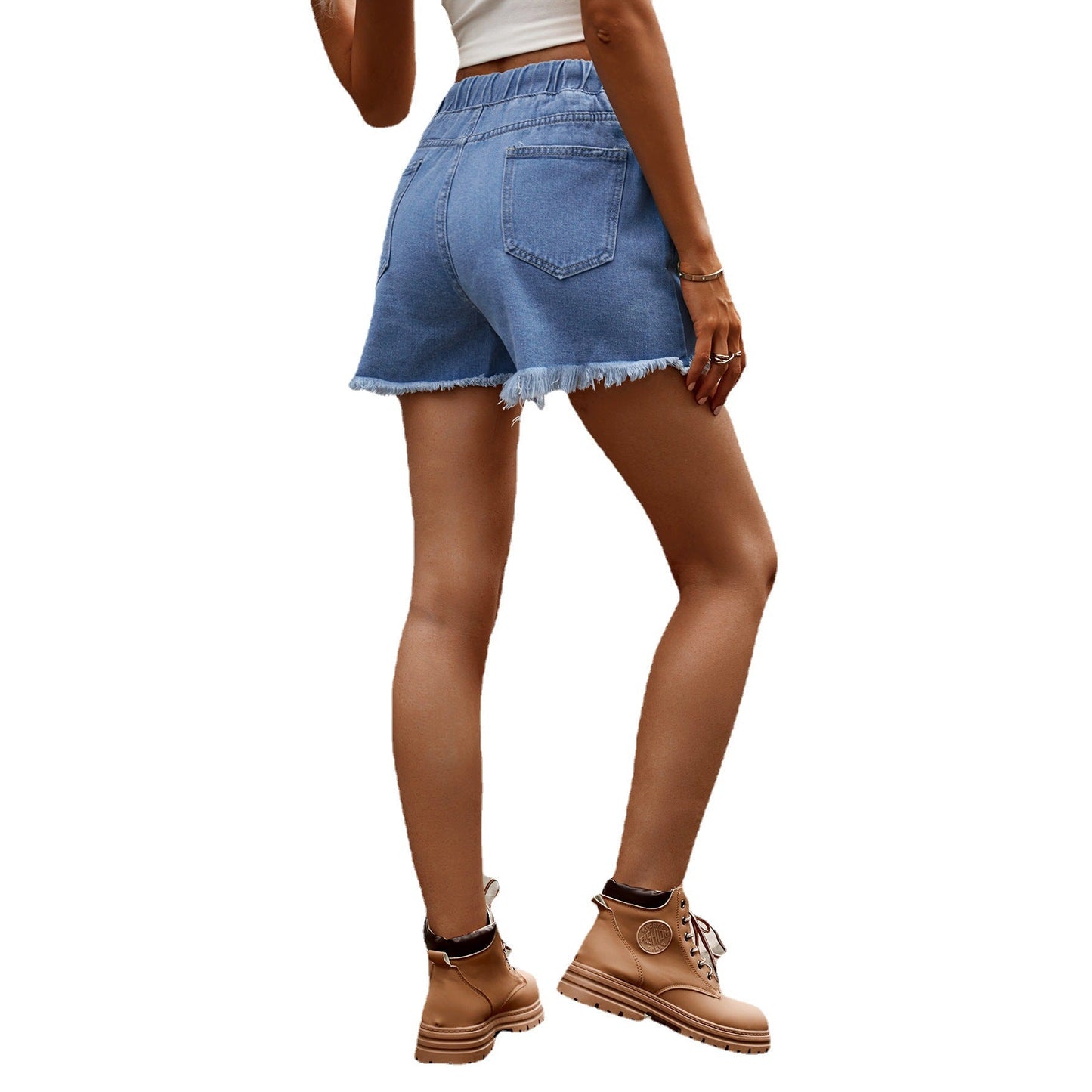 Shorts en denim décontractées pour femmes avec ourlet effiloché et taille élastique Chic und Stil-Short en jean-PARIS FEMME