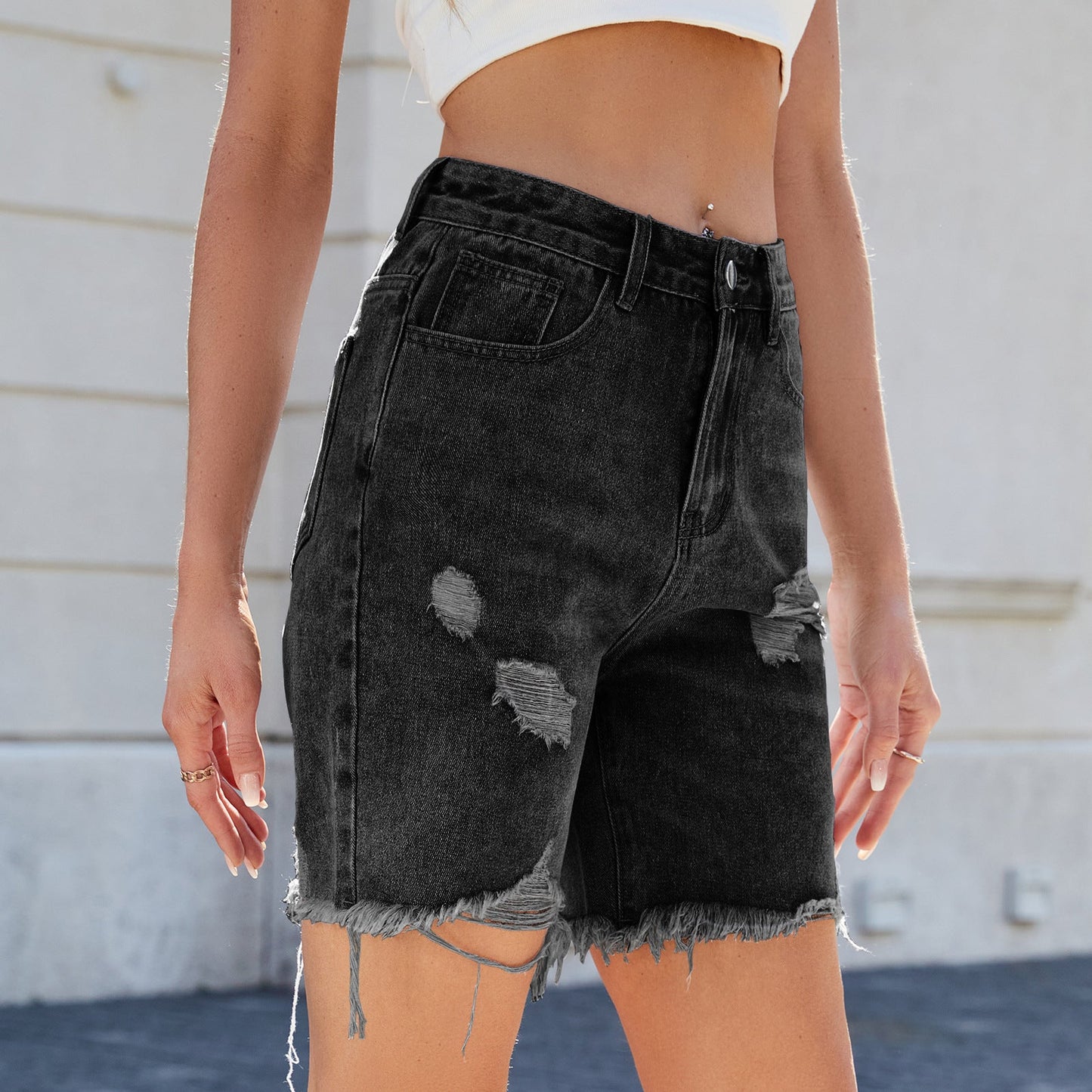 Shorts en jean déchirés pour femmes à taille haute Chic und Stil-Short en jean-PARIS FEMME