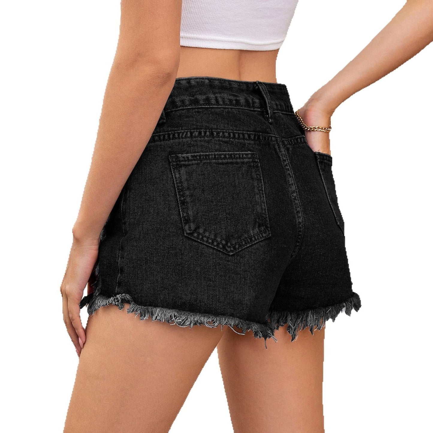 Shorts en jean déchirés pour femmes avec franges et taille haute Chic und Stil-Short en jean-PARIS FEMME