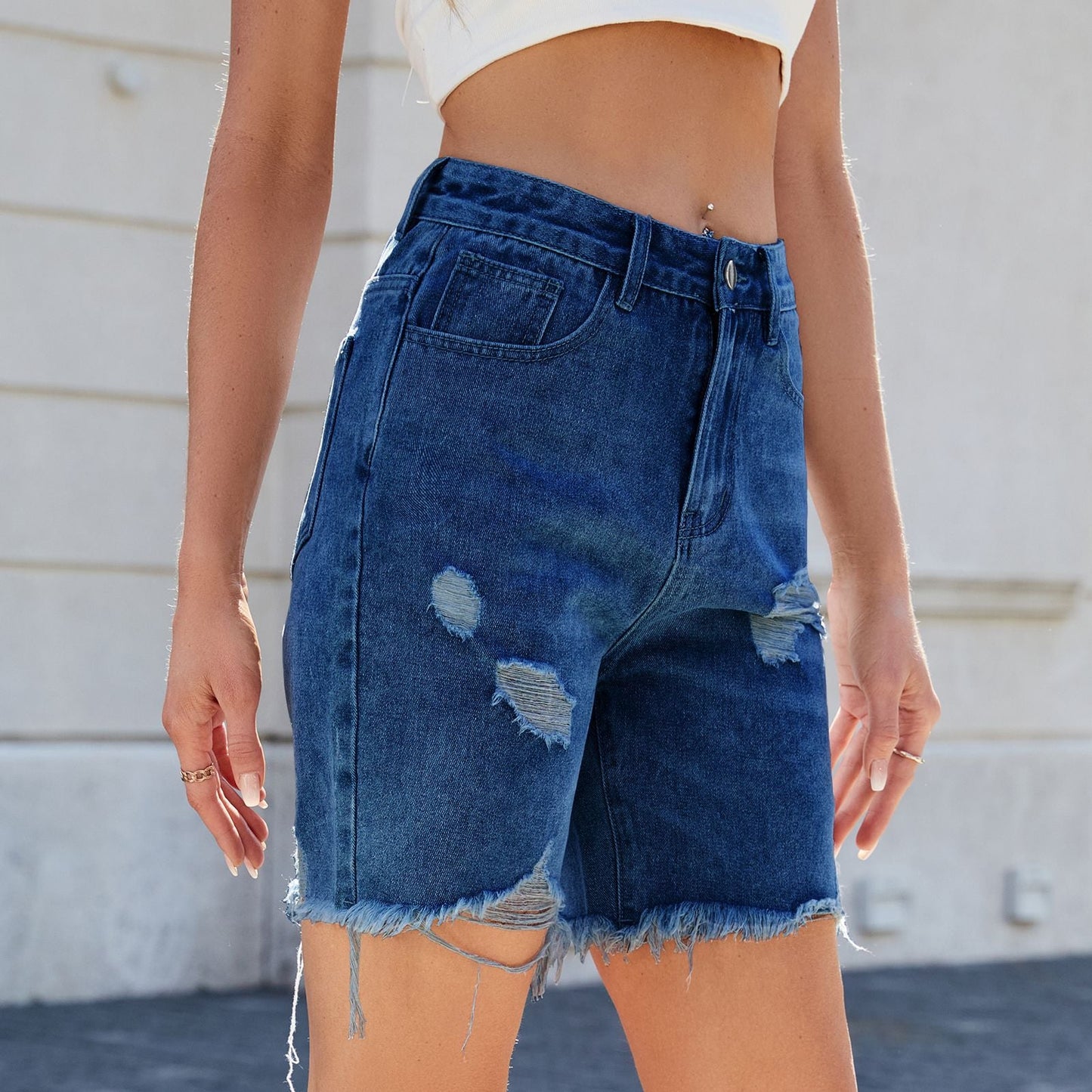 Shorts en jean déchirés pour femmes à taille haute Chic und Stil-Short en jean-PARIS FEMME