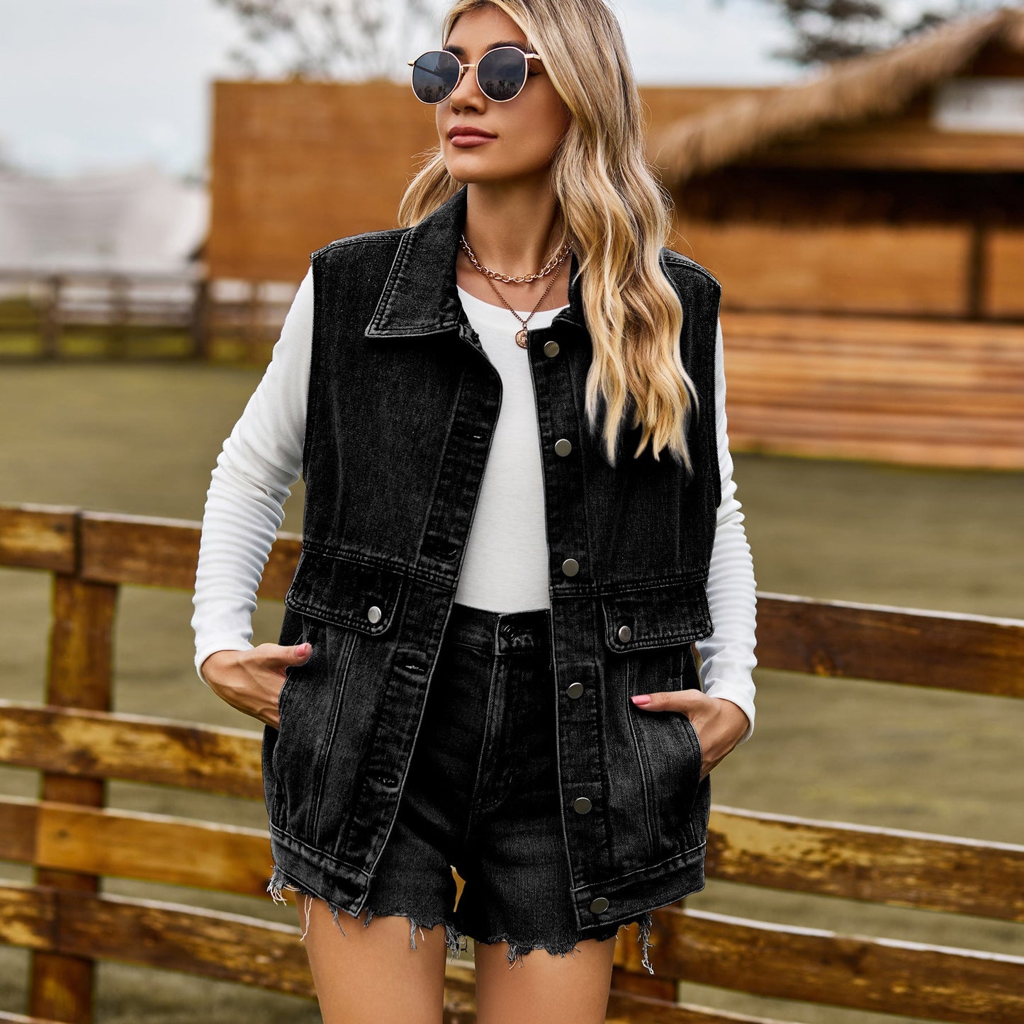 Veste en denim pour femmes au style oversize décontracté avec des poches pratiques Chic und Stil-Jeans Outfit-PARIS FEMME