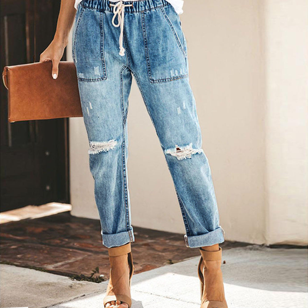 Dame Jeans déchirés avec taille élastique et coupe décontractée Chic und Stil-Jeans-PARIS FEMME