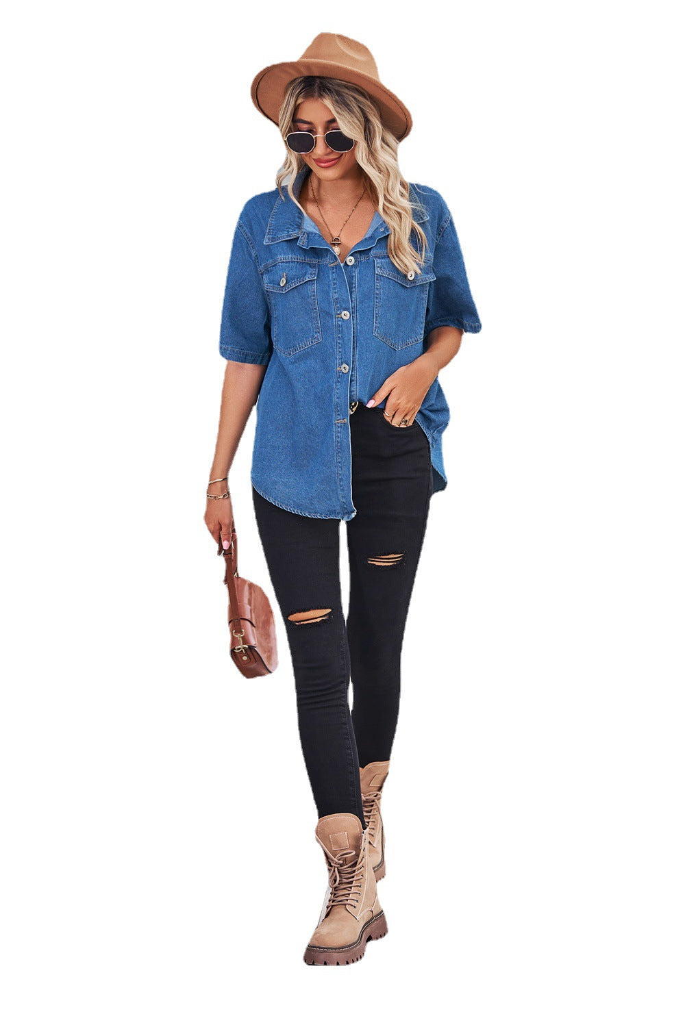 Veste en jean décontractée pour femmes avec poches poitrine pratiques et coupe moderne Chic und Stil-Jeans Outfit-PARIS FEMME