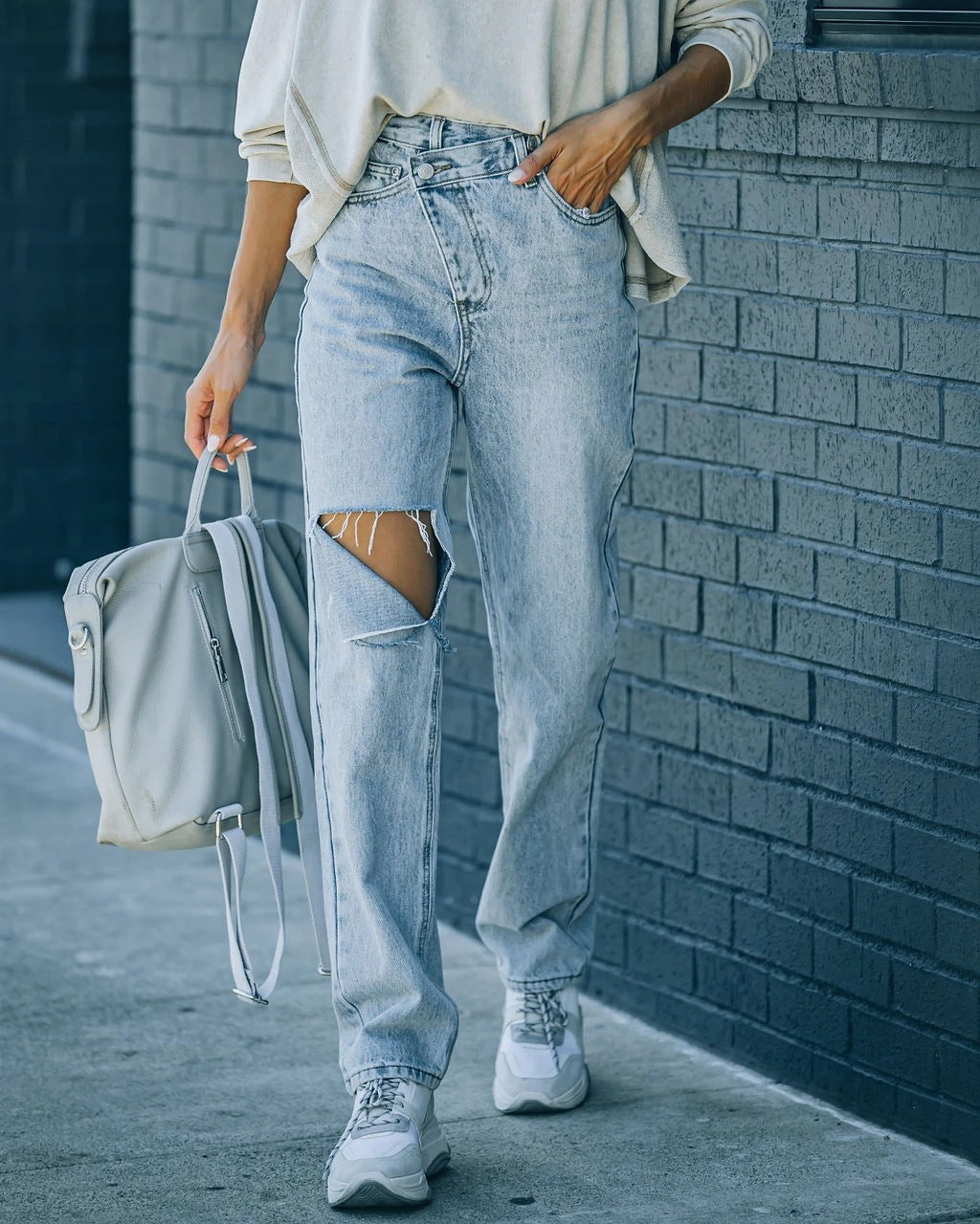 Dames Jeans Destroyed au Style Vintage Chic und Stil-Jeans-PARIS FEMME