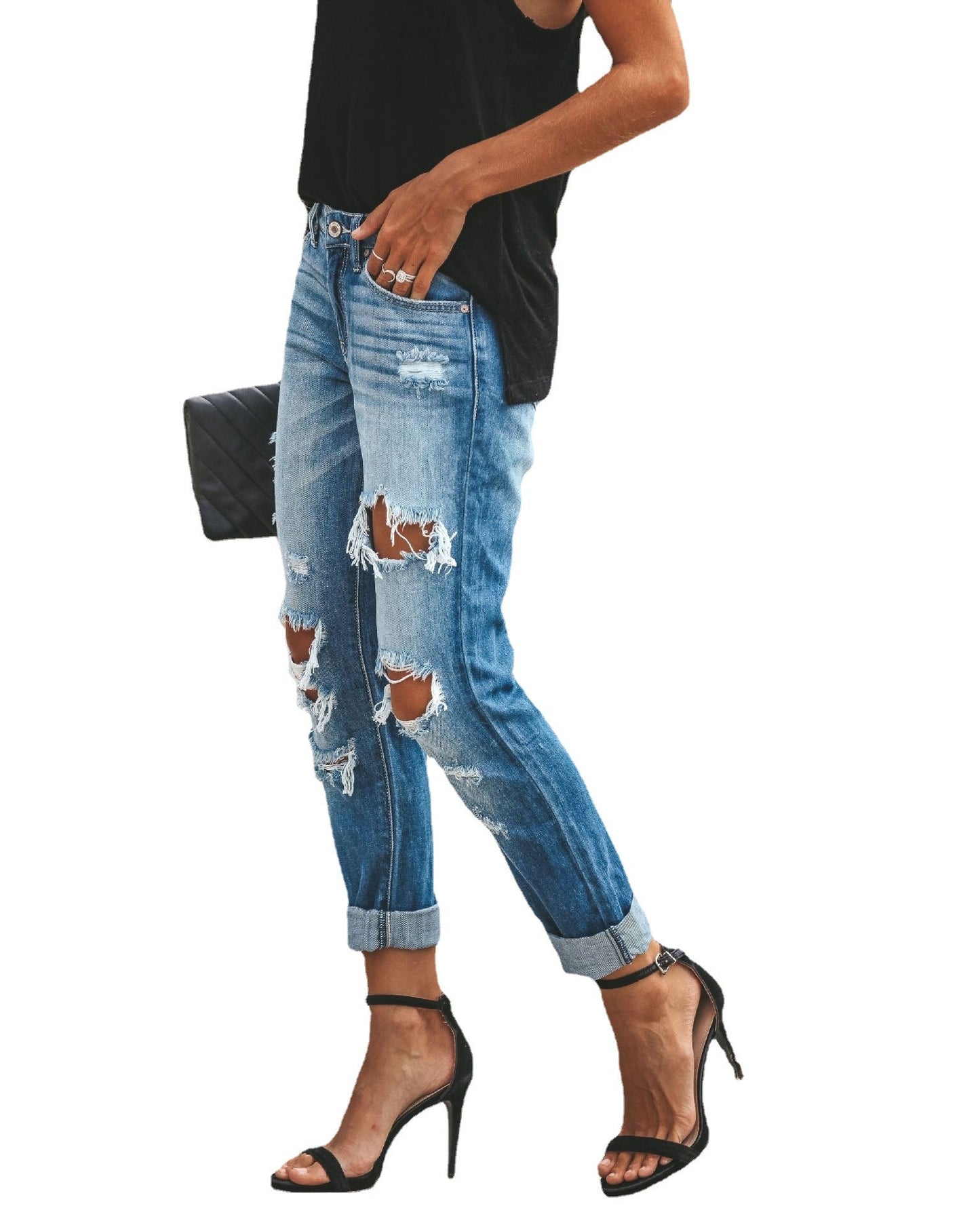 Jeans Boyfriend pour dames avec des détails détruits stylés et taille haute Chic und Stil-Jeans-PARIS FEMME
