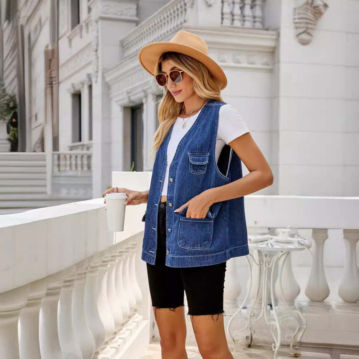 Veste en denim pour femmes au design oversized décontracté avec des poches pratiques et des détails de boutons Chic und Stil-Jeans Outfit-PARIS FEMME