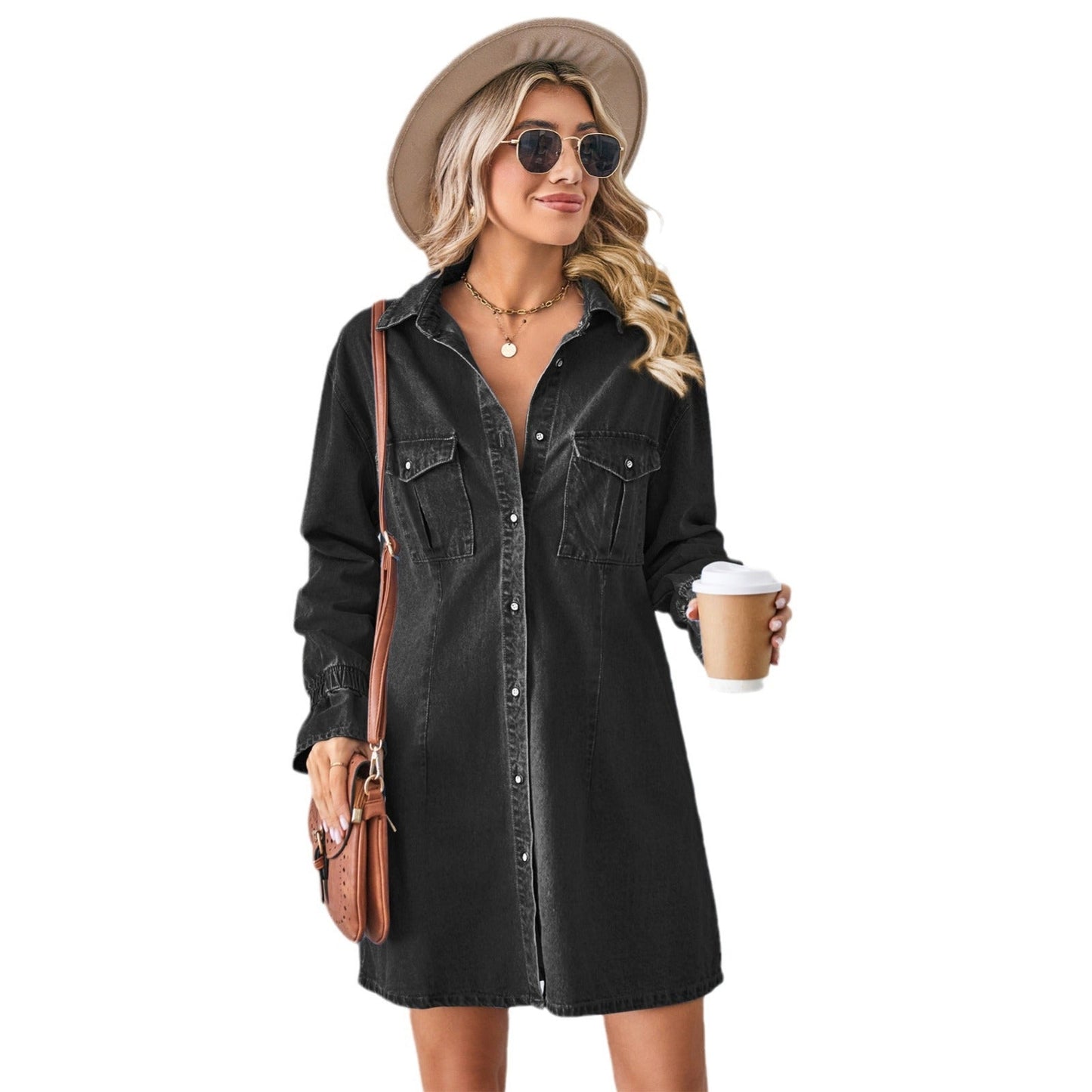 Robe chemise en denim pour dames Chic und Stil-Jeans Outfit-PARIS FEMME