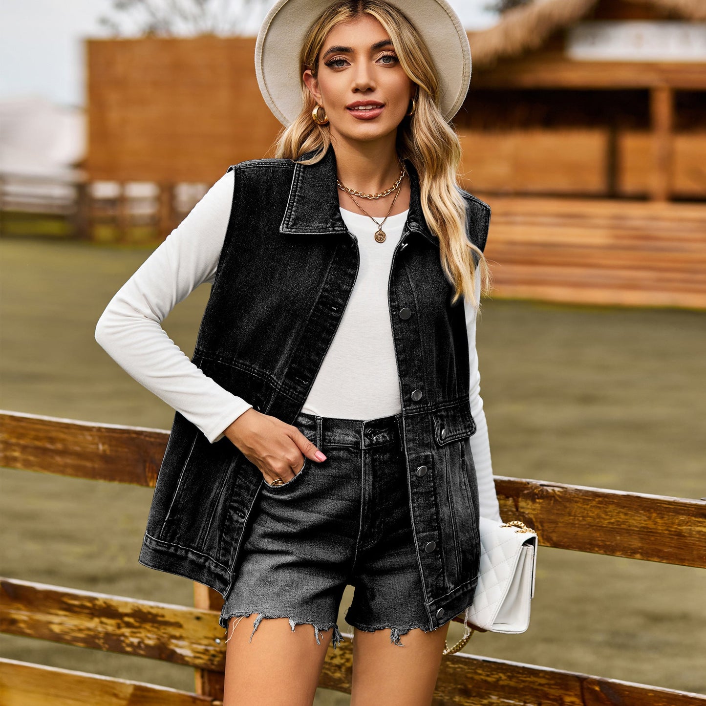 Veste en denim pour femmes au style oversize décontracté avec des poches pratiques Chic und Stil-Jeans Outfit-PARIS FEMME