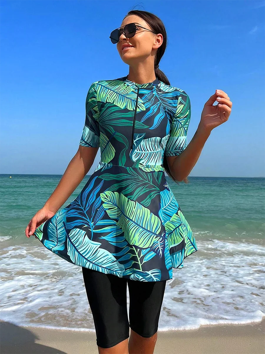 3 Pièces Floral Burkini - Modeste Vêtements de Bain-Burkini-PARIS FEMME