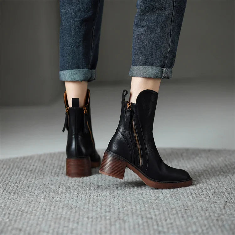 Bottes Cuir Talon Moyen - Élégance LUXE™-Chaussures-PARIS FEMME