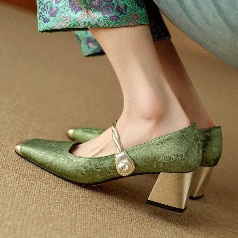 Talons Carrés Floraux Embossés Casvian - Chic Élégant-Chaussures-PARIS FEMME