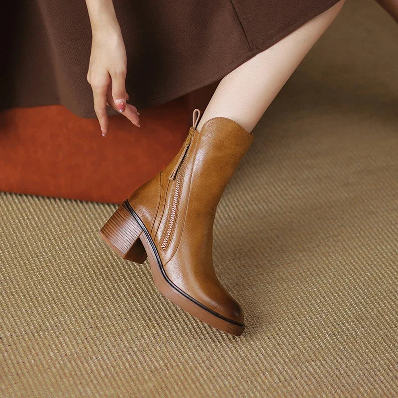 Bottes Cuir Talon Moyen - Élégance LUXE™-Chaussures-PARIS FEMME