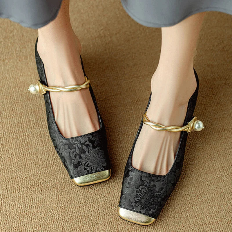 Talons Carrés Floraux Embossés Casvian - Chic Élégant-Chaussures-PARIS FEMME