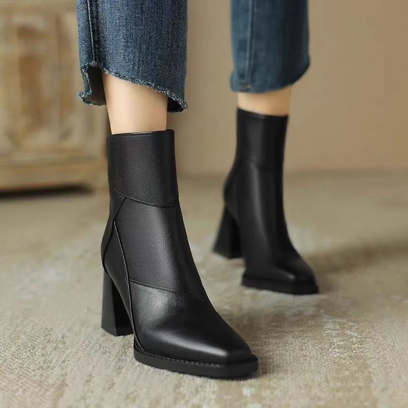 Bottes en Cuir à Talons - Élégance AMBER™ - Confort Chic-Chaussures-PARIS FEMME