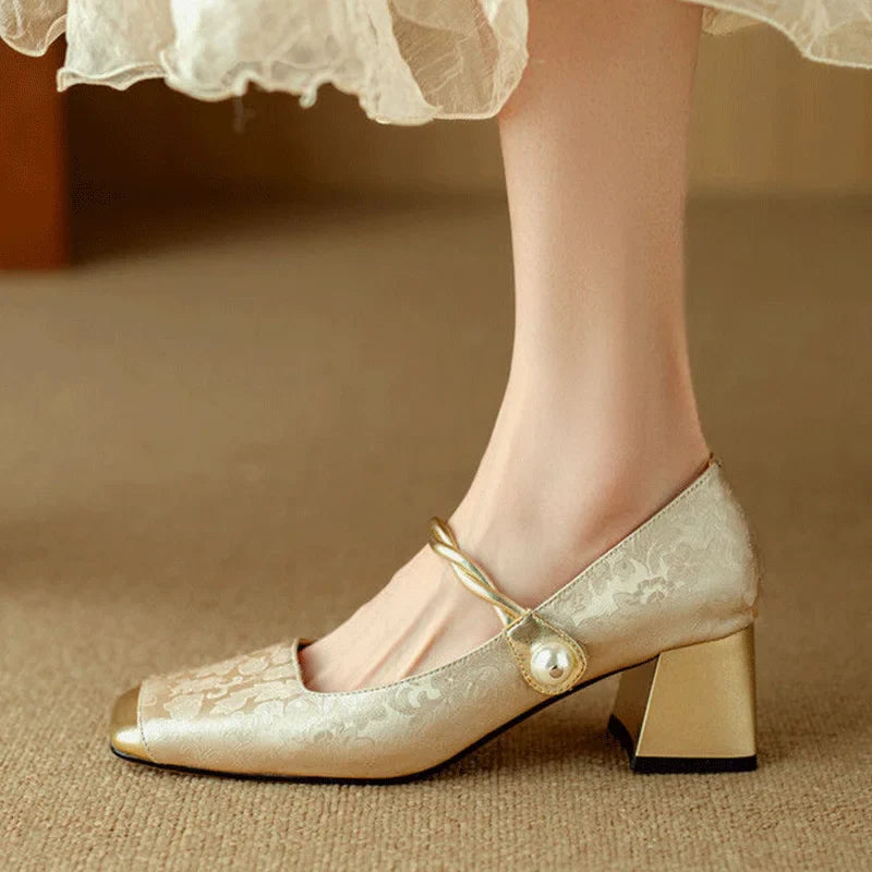 Talons Carrés Floraux Embossés Casvian - Chic Élégant-Chaussures-PARIS FEMME