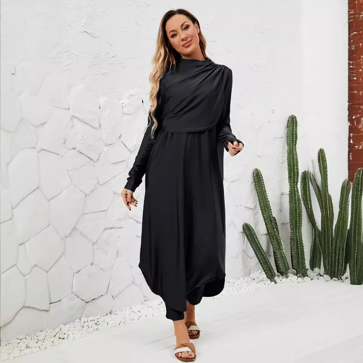 Maillot de bain noir modeste - 3 pièces - Bonnet inclus-Burkini-PARIS FEMME