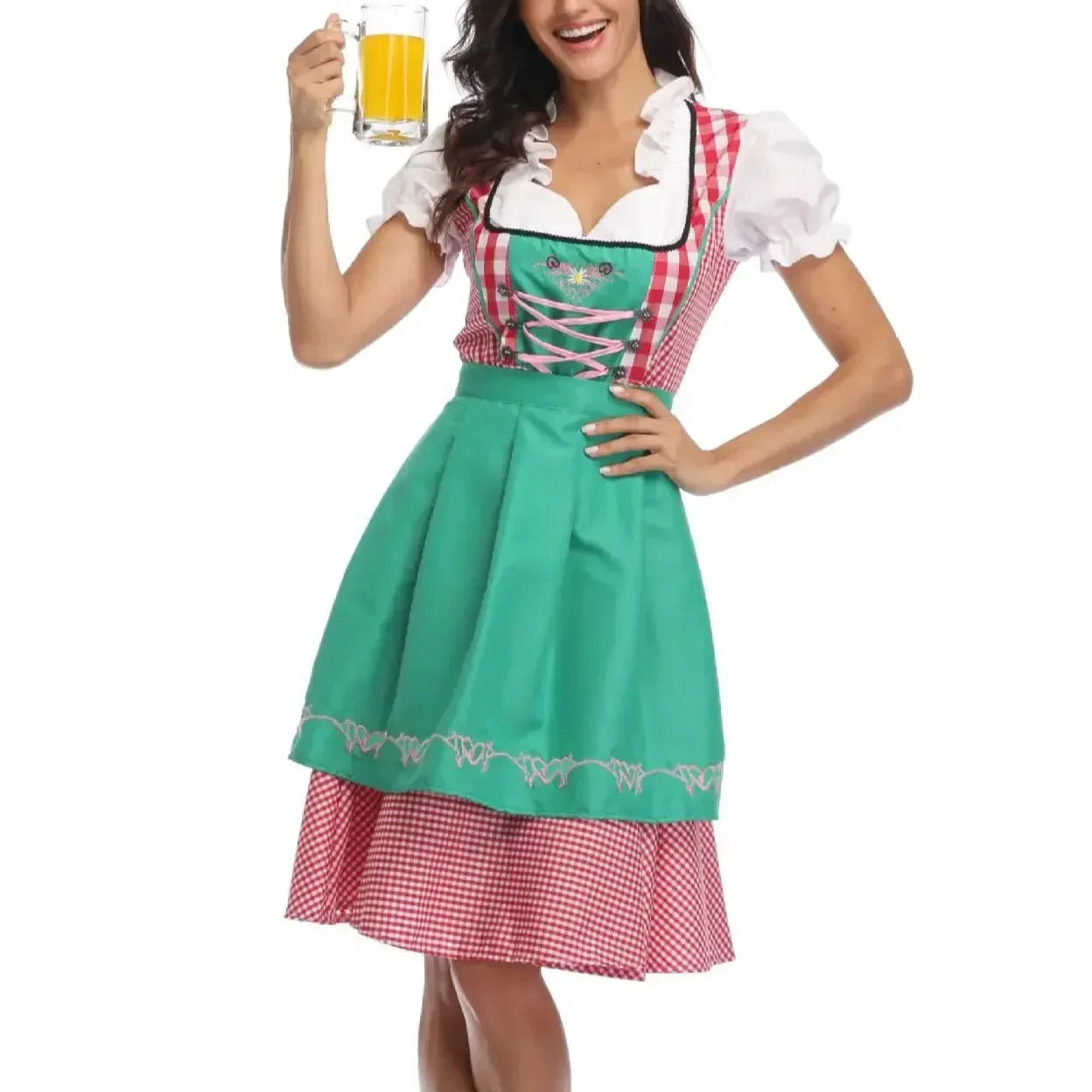 Dirndl Kleid Damen Oktoberfest - Weiches Material - Klassischer Stil - Detailliertes Traditionelles Festkleid