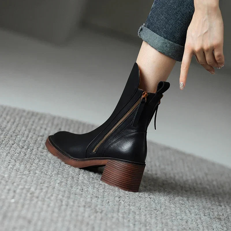 Bottes Cuir Talon Moyen - Élégance LUXE™-Chaussures-PARIS FEMME