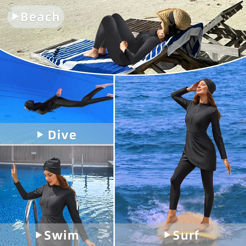 Burkini Modeste 3 Pièces - Maillot Patchwork Sportif-Burkini-PARIS FEMME