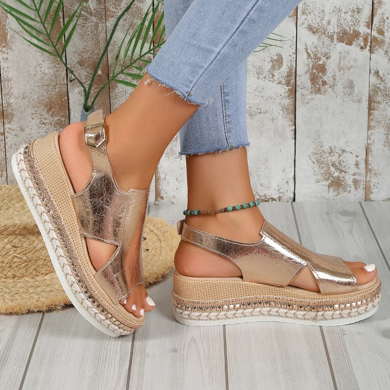 Lina Chaussures à talon compensé décontracté – Sandales à talon compensé confortables et élégantes pour femmes-Sandales-PARIS FEMME