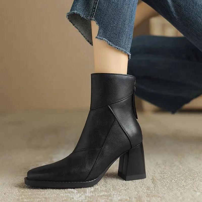 Bottes en Cuir à Talons - Élégance AMBER™ - Confort Chic-Chaussures-PARIS FEMME