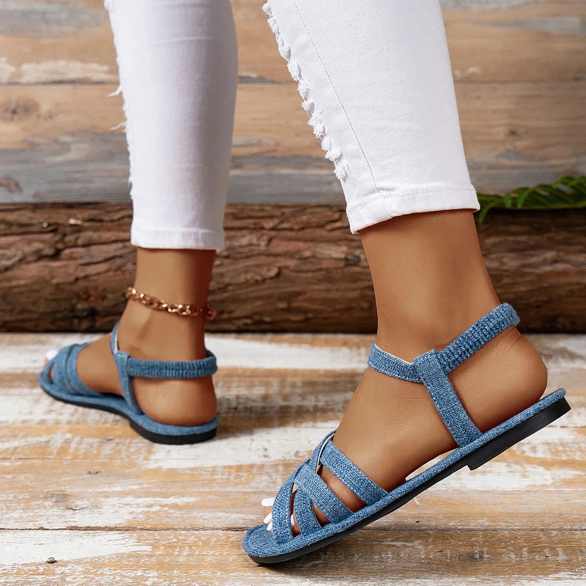 Sandales Azana Dame Bleues Plates – Confort Chic pour les Journées d'Été-Sandales-PARIS FEMME