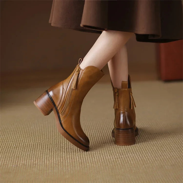 Bottes Cuir Talon Moyen - Élégance LUXE™-Chaussures-PARIS FEMME