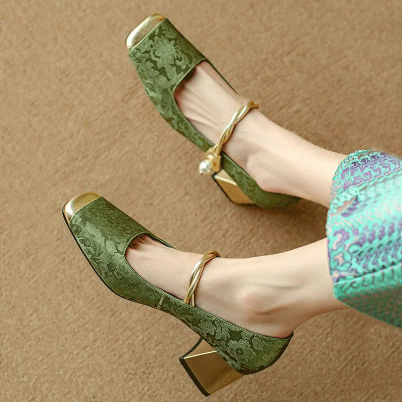 Talons Carrés Floraux Embossés Casvian - Chic Élégant-Chaussures-PARIS FEMME