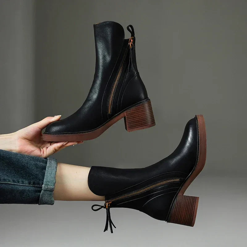 Bottes Cuir Talon Moyen - Élégance LUXE™-Chaussures-PARIS FEMME