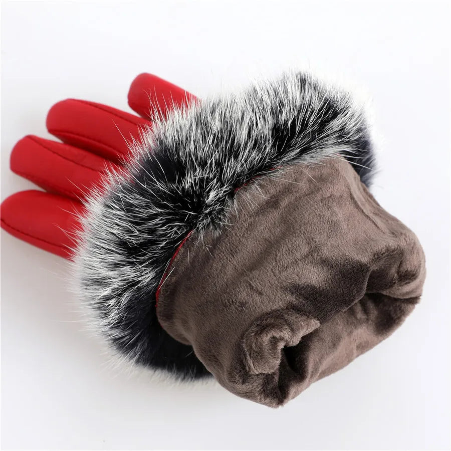 Gants cuir agneau femme doublure polaire avec poignets fourrure lapin