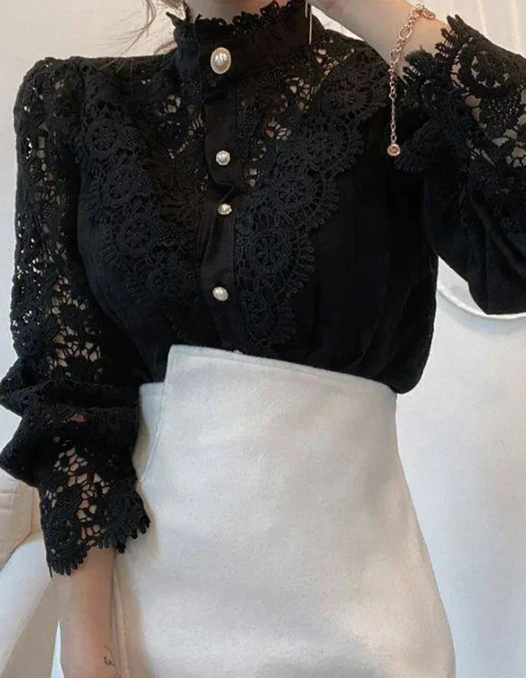 Iris - Élégante Chemise - Col Haut Classique-Chemisier-PARIS FEMME