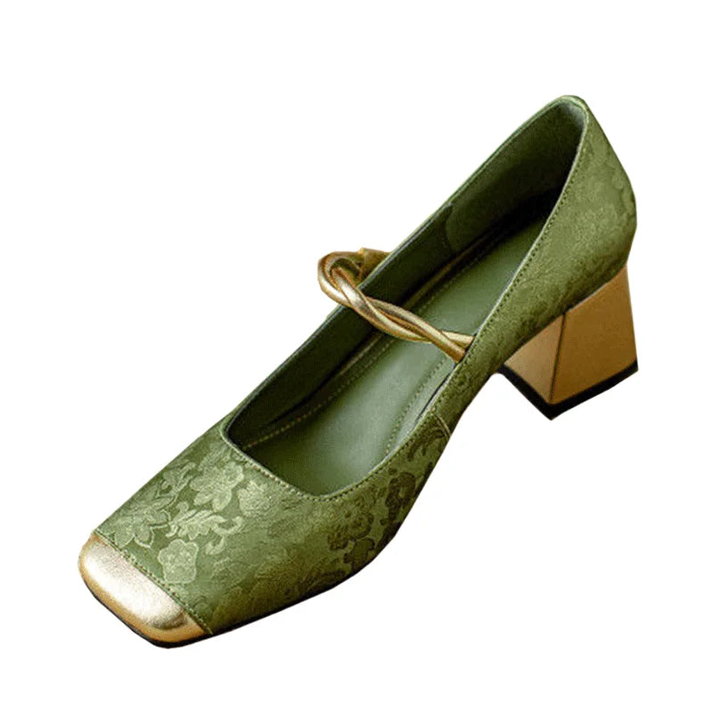 Talons Carrés Floraux Embossés Casvian - Chic Élégant-Chaussures-PARIS FEMME