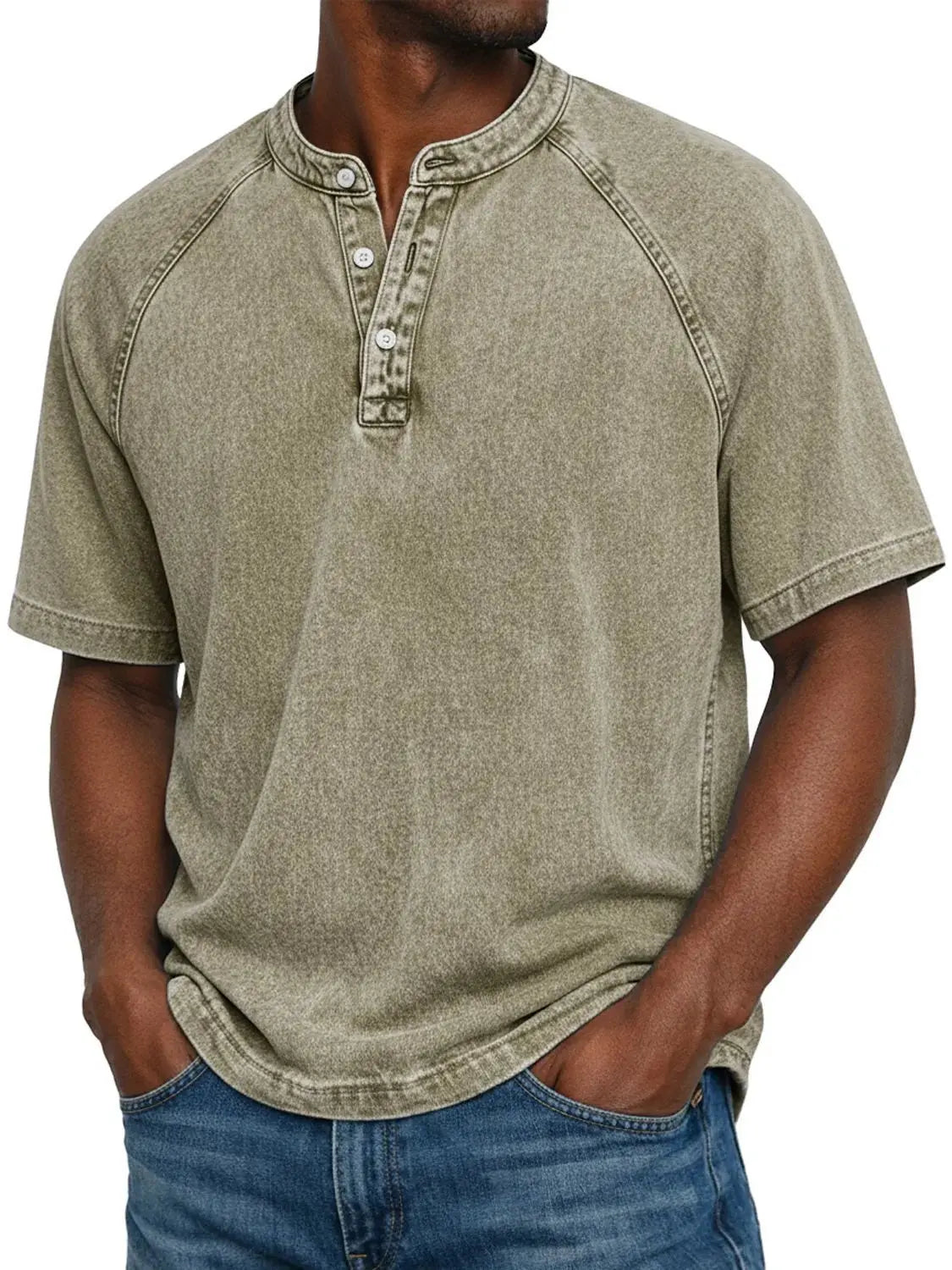 Chemise Henley Homme | Manches Raglan Vintage | Boutons Encolure