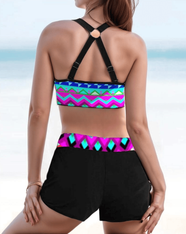 Bikinis avec imprimé géométrique et taille haute-Costumes Estivaux pour Femmes-PARIS FEMME