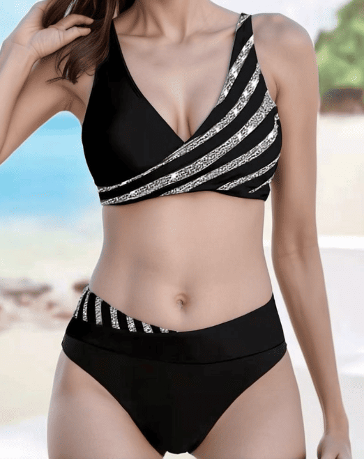 Ensemble de bikini à rayures avec imprimé-Costumes Estivaux pour Femmes-PARIS FEMME