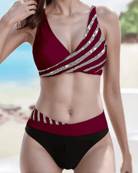 Ensemble de bikini à rayures avec imprimé-Costumes Estivaux pour Femmes-PARIS FEMME