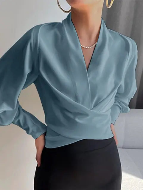 Blouse Élégante Col V - Manches Bouffantes - CURVYZ-Chemisier-PARIS FEMME