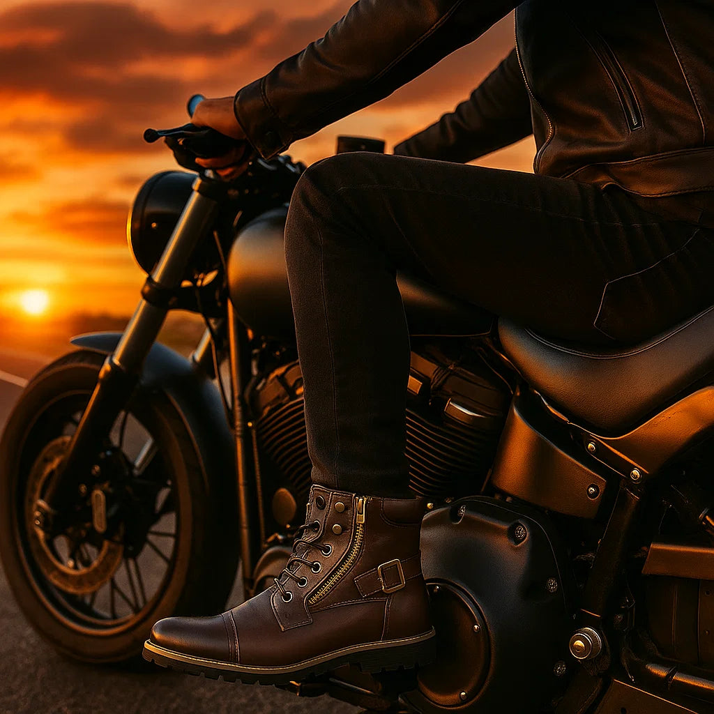 Rhion - Bottes Moto Homme Cuir Antidérapantes